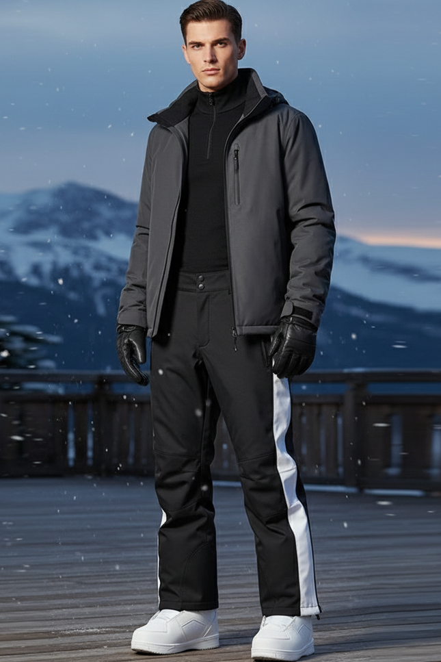 Pantalon De Ski Noir Bande Blanche Imperméable Homme - Polyester