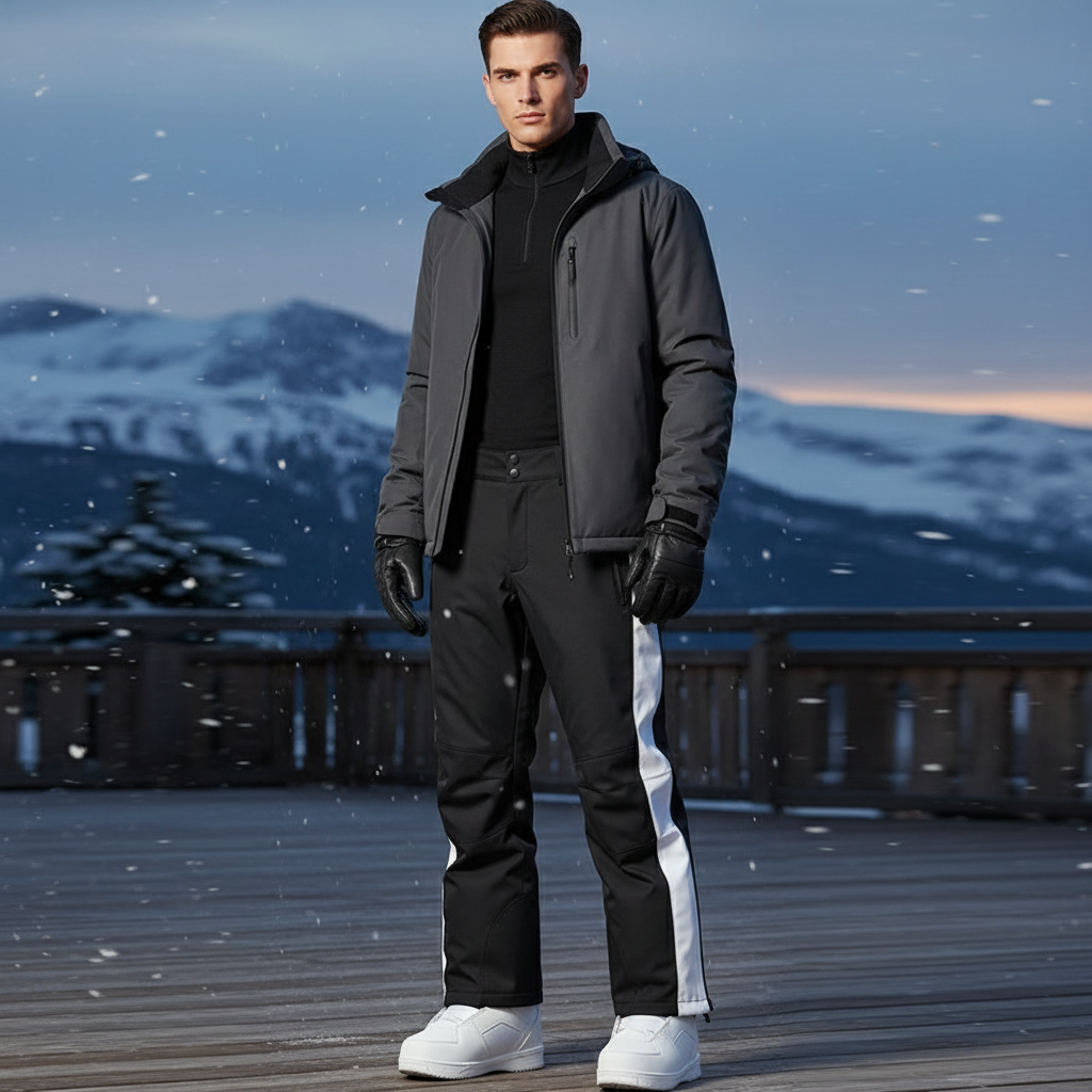 Pantalon De Ski Noir Bande Blanche Imperméable Homme - Polyester