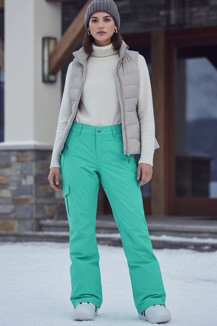 Pantalon De Ski Femme Turquoise Imperméable Cargo Ample - Vert Polyester