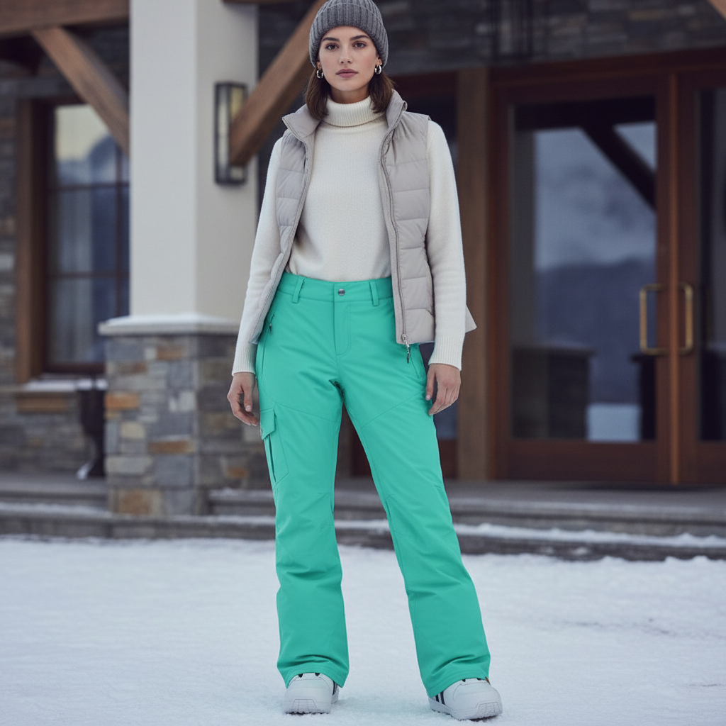 Pantalon De Ski Femme Turquoise Imperméable Cargo Ample - Vert Polyester