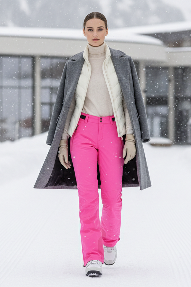 Pantalon De Ski Rose Vif Imperméable Femme Hiver - Polyester