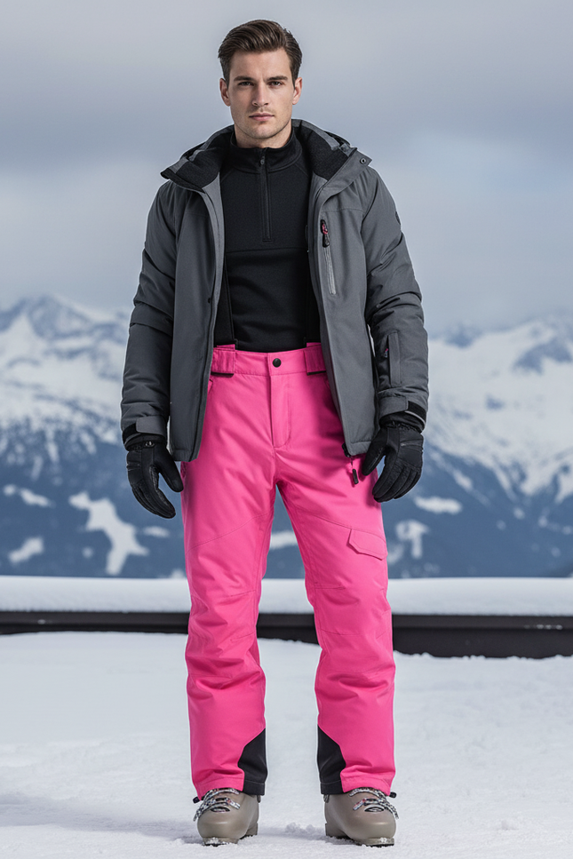 Pantalon De Ski Rose Vif Imperméable Cargo Homme - Polyester