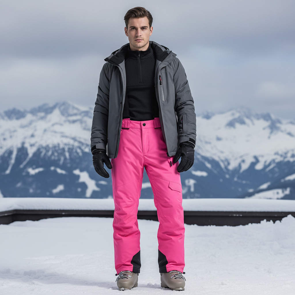 Pantalon De Ski Rose Vif Imperméable Cargo Homme - Polyester