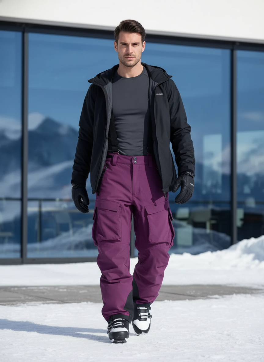 Pantalon De Ski Violet Bretelles Cargo Imperméable Homme - Polyester