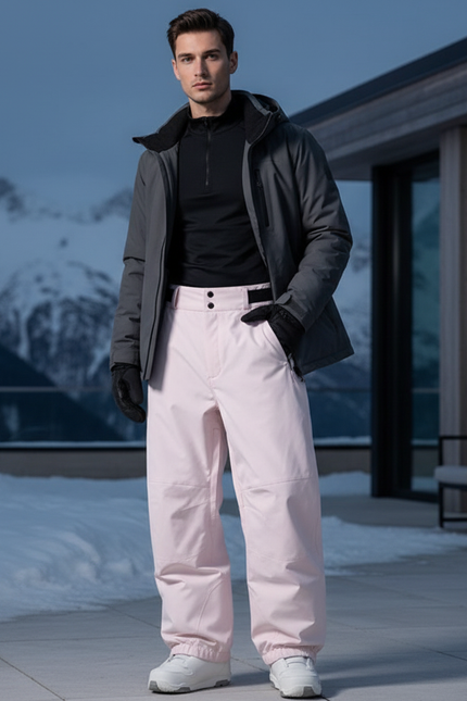 Pantalon De Ski Rose Pâle Ample Imperméable Unisexe - Polyester