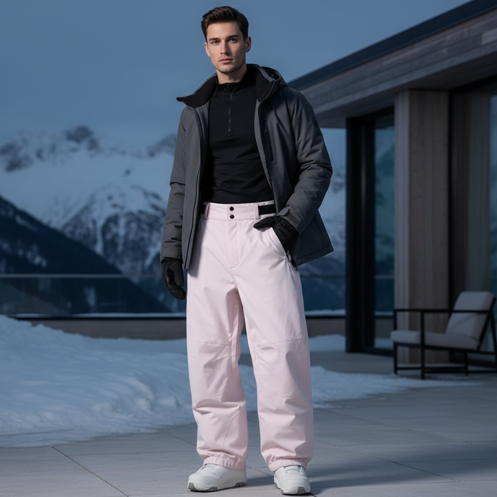 Pantalon De Ski Rose Pâle Ample Imperméable Unisexe - Polyester