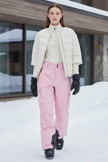 Pantalon De Ski Rose Cargo Imperméable Femme - Polyester