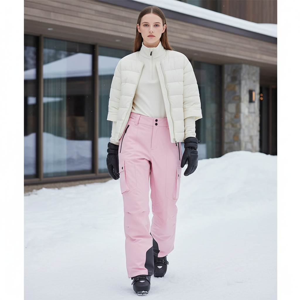 Pantalon De Ski Rose Cargo Imperméable Femme - Polyester