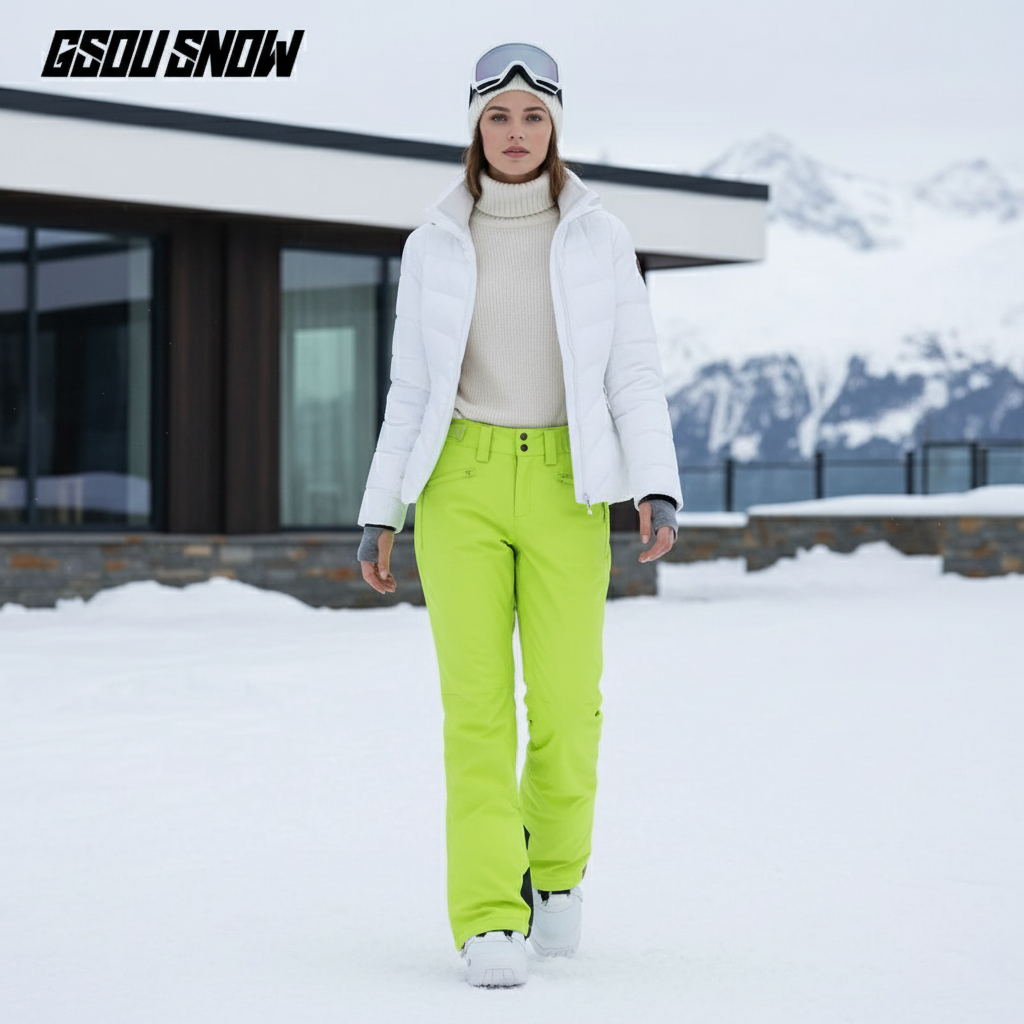 Pantalon De Ski Vert Fluorescent Imperméable Femme Hiver - Polyester