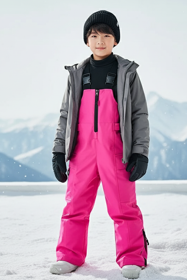 Pantalon De Ski Rose Fuschia Imperméable Enfant Bretelles Matelassé - Polyester