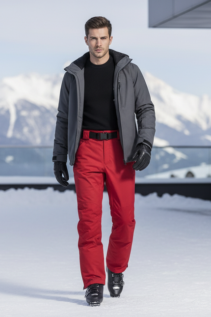 Pantalon De Ski Rouge Coupe Droite Imperméable Homme - Polyester