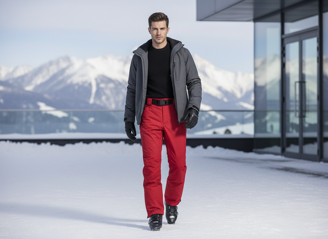 Pantalon De Ski Rouge Coupe Droite Imperméable Homme - Polyester