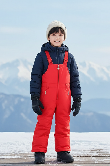 Pantalon De Ski Enfant Rouge Bretelles Imperméable Matelassé - Polyester