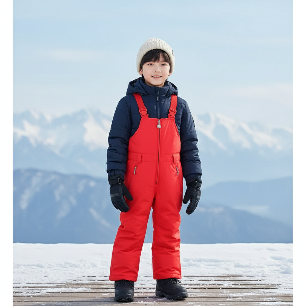 Pantalon De Ski Enfant Rouge Bretelles Imperméable Matelassé - Polyester