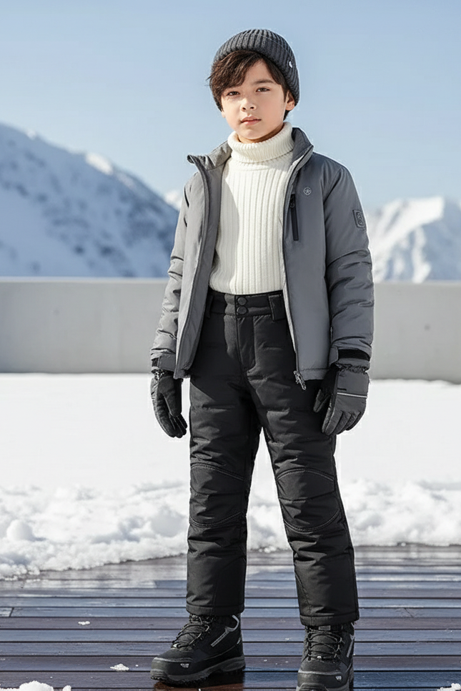 Pantalon De Ski Noir Matelassé Chaud Enfant Hiver - Polyester
