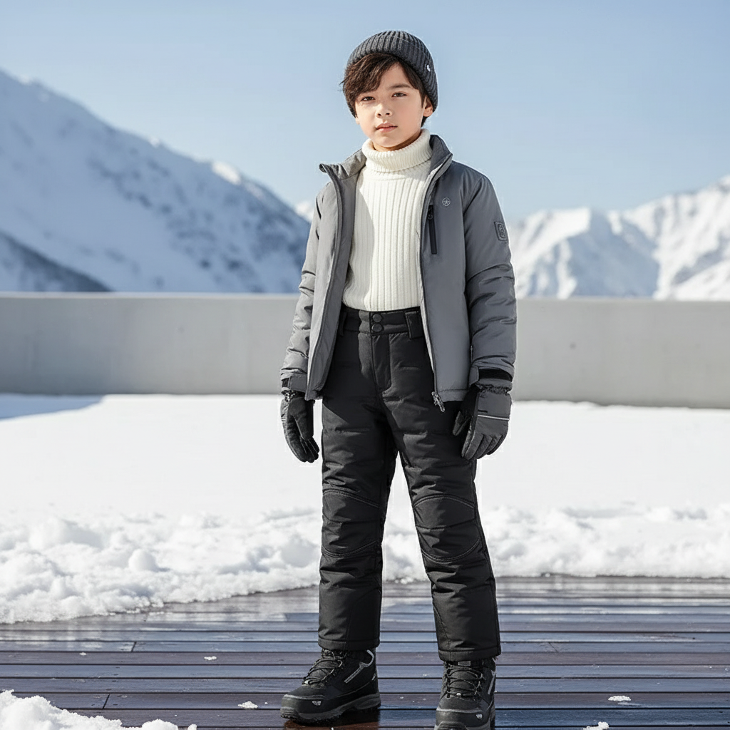 Pantalon De Ski Noir Matelassé Chaud Enfant Hiver - Polyester