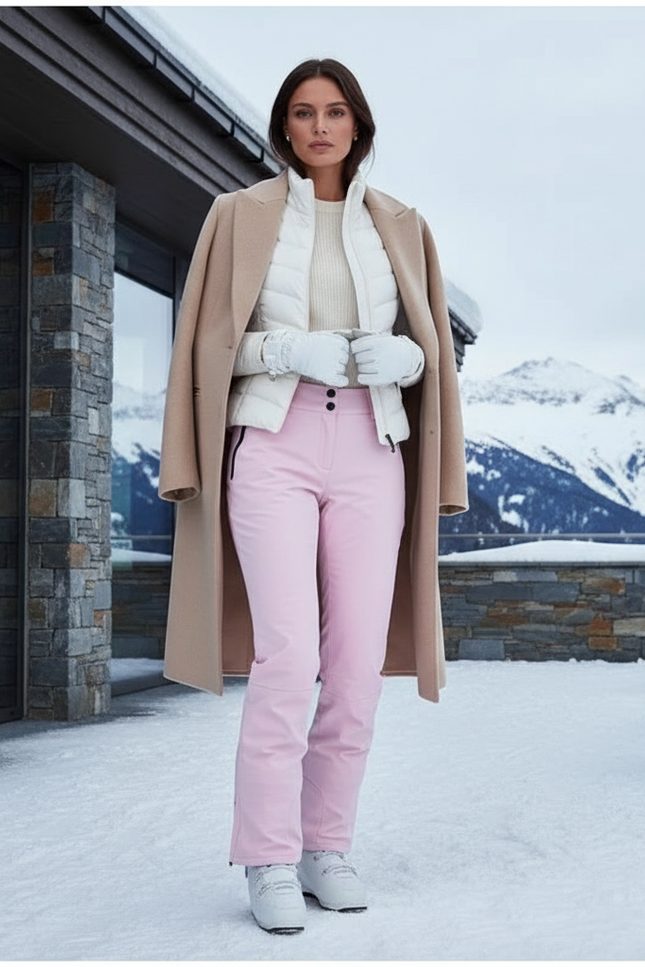Pantalon De Ski Rose Pâle Imperméable Ajusté Hiver Femme - Polyester