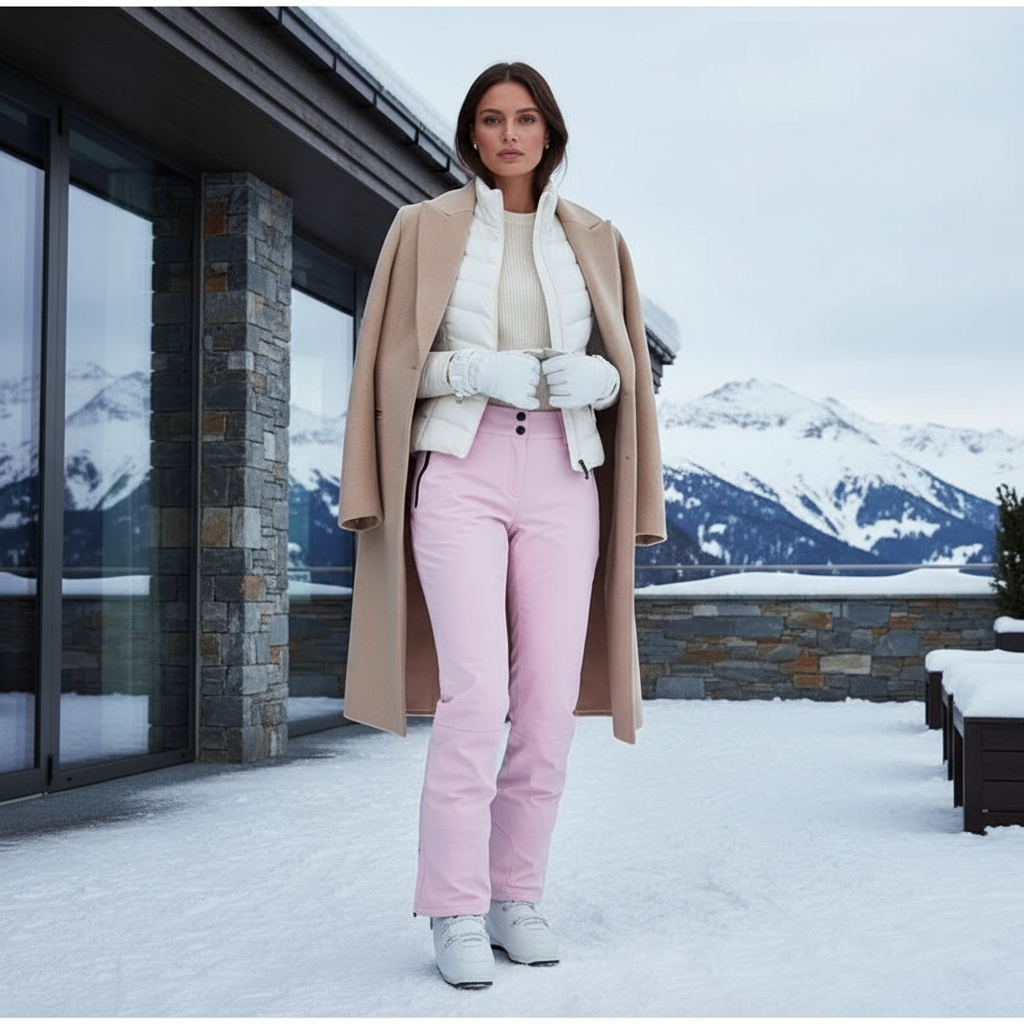 Pantalon De Ski Rose Pâle Imperméable Ajusté Hiver Femme - Polyester