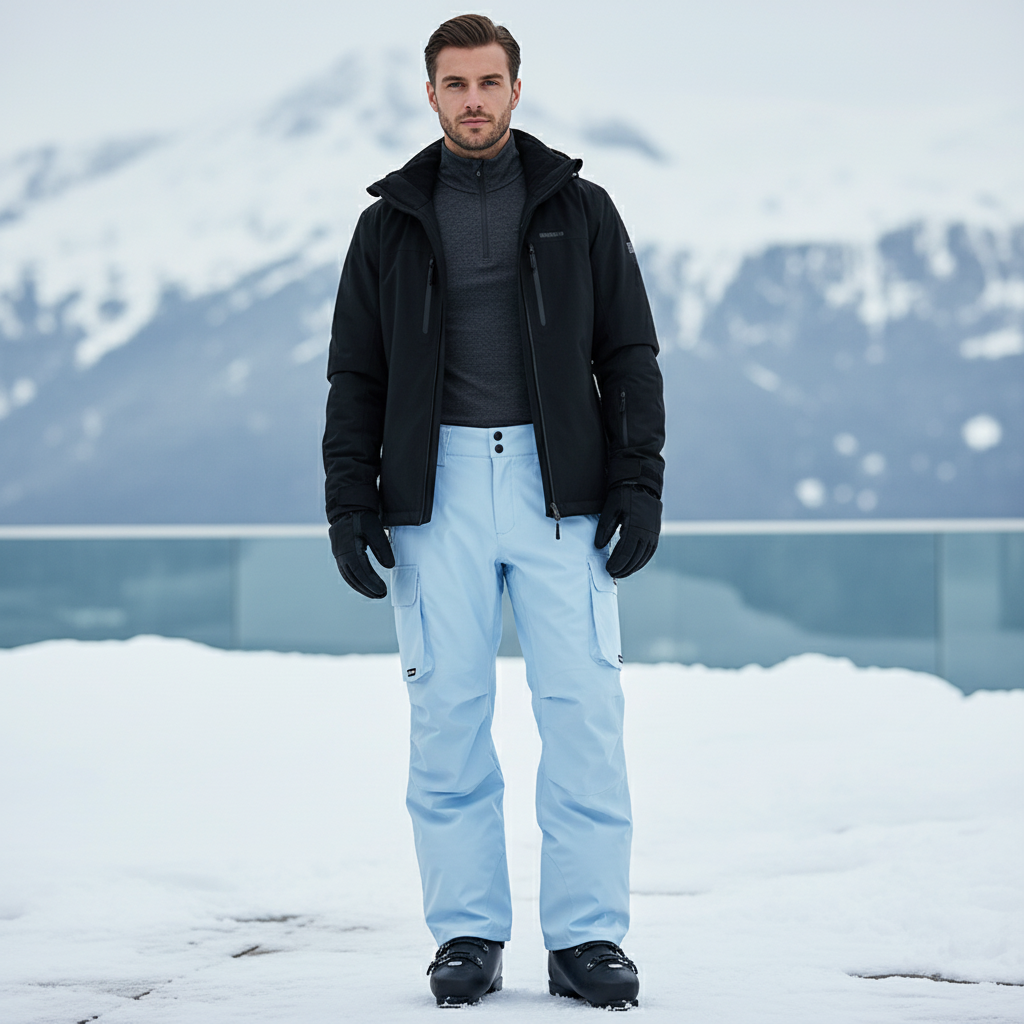 Pantalon De Ski Bleu Ciel Imperméable Cargo Homme Hiver - Polyester