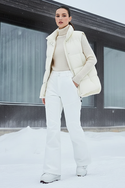 Pantalon De Ski Blanc Coupe Droite Imperméable Femme - Polyester