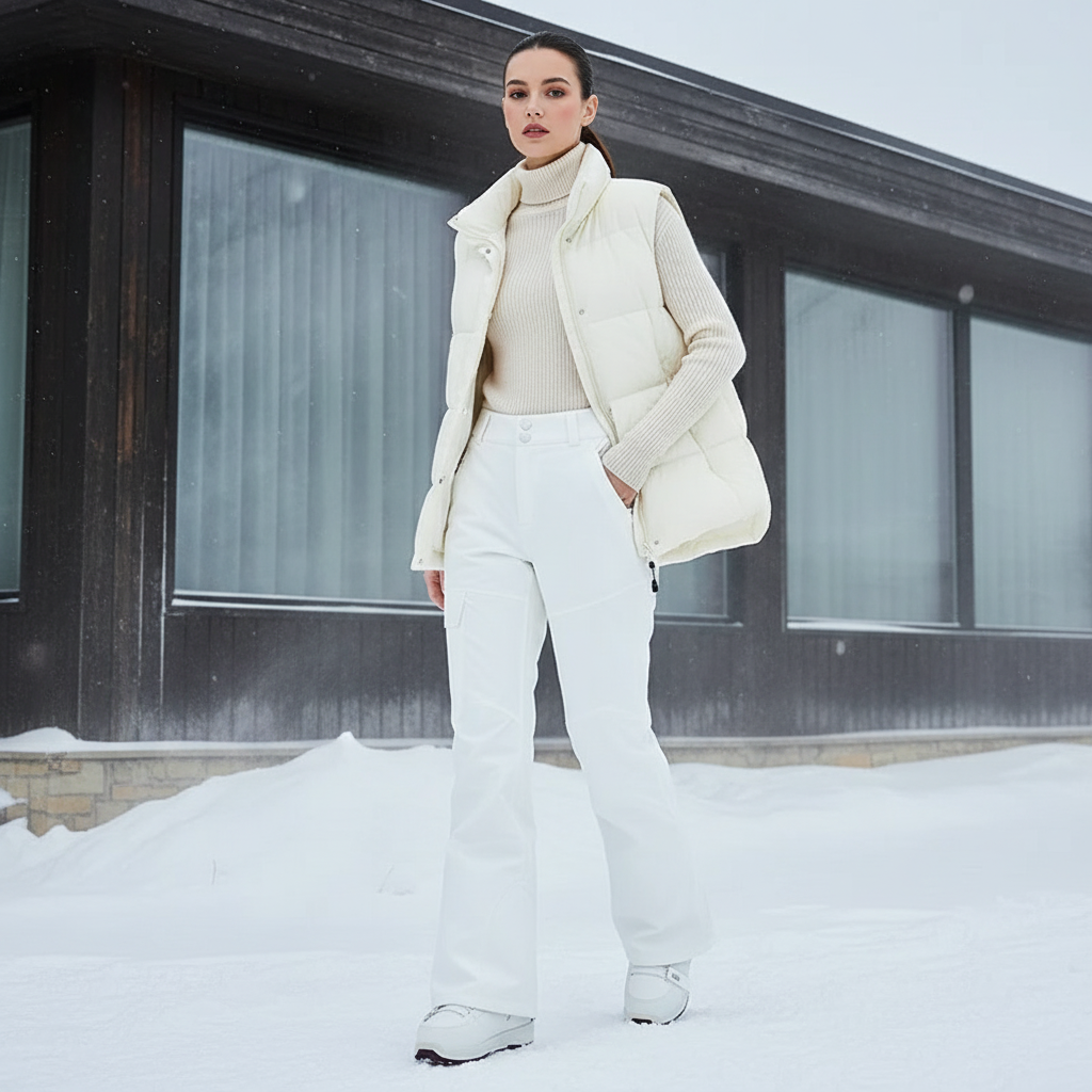 Pantalon De Ski Blanc Coupe Droite Imperméable Femme - Polyester