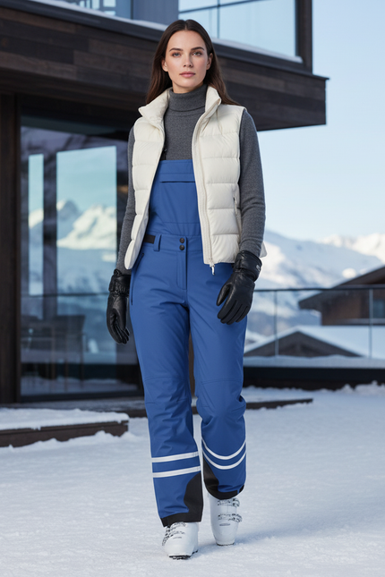Pantalon De Ski Bleu Bretelles Imperméable Femme Coupe Droite - Polyester
