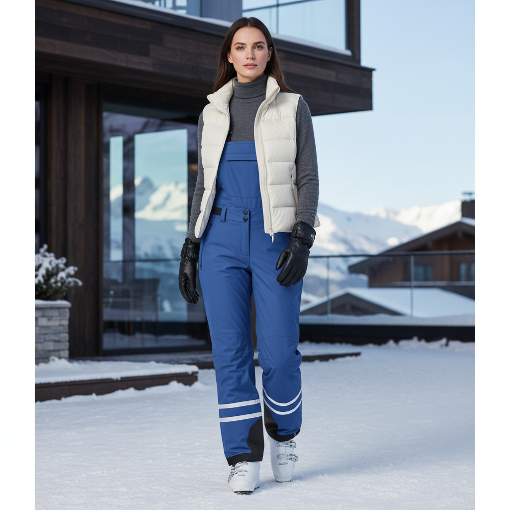 Pantalon De Ski Bleu Bretelles Imperméable Femme Coupe Droite - Polyester
