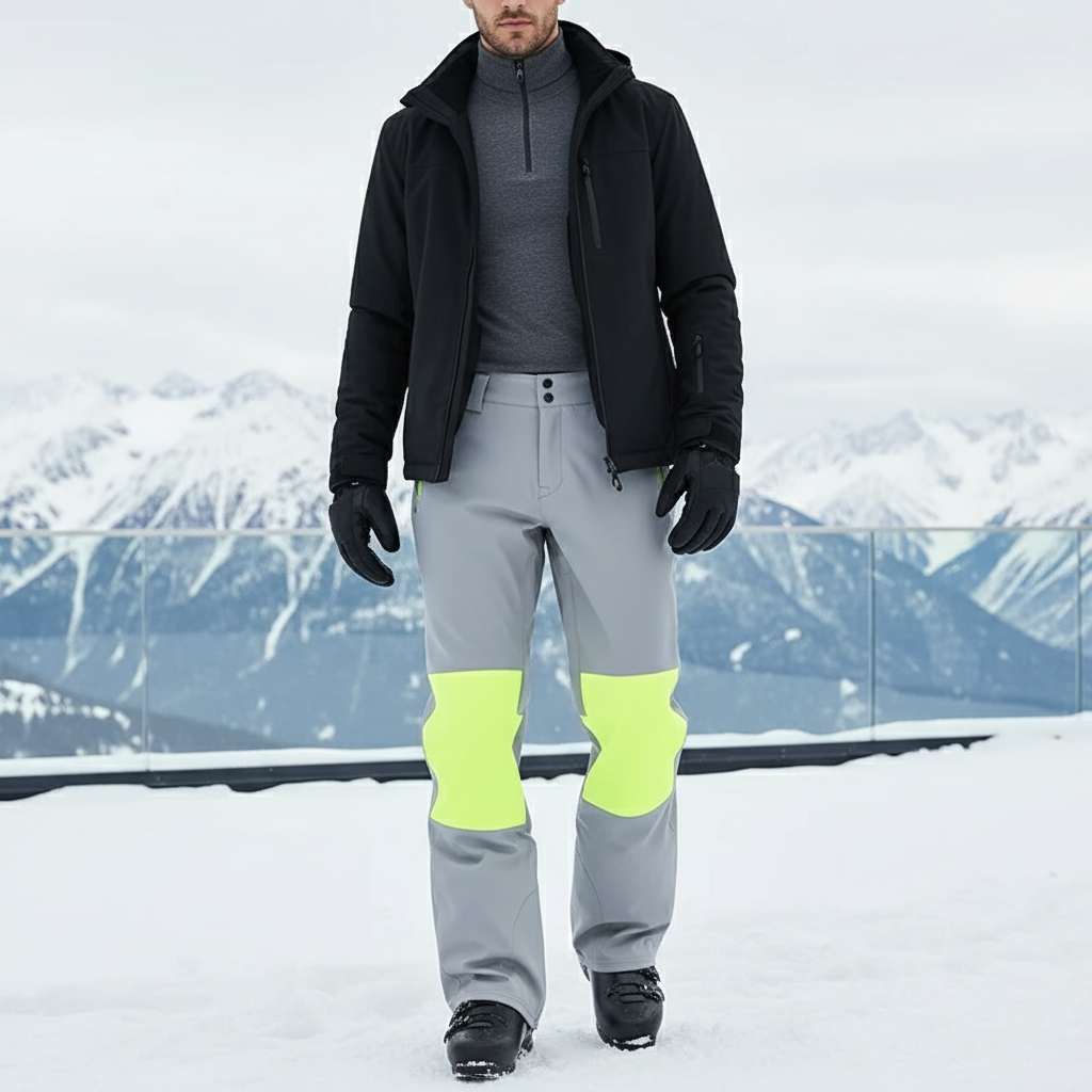 Pantalon De Ski Gris Fluorescent Imperméable Homme Coupe Droite - Polyester