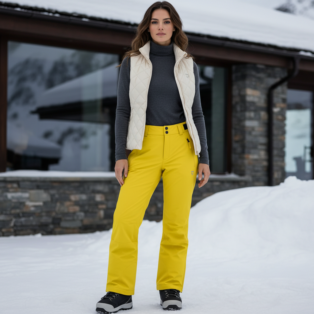 Pantalon De Ski Jaune Imperméable Chaud Femme Hiver - Polyester