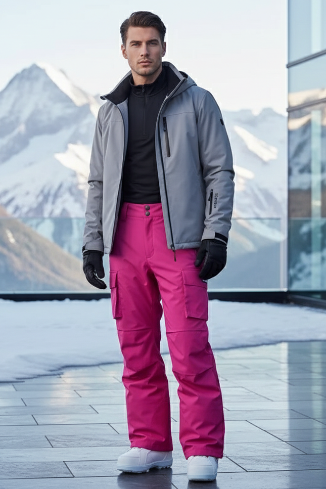 Pantalon De Ski Rose Ample Imperméable Cargo Unisexe Hiver - Polyester