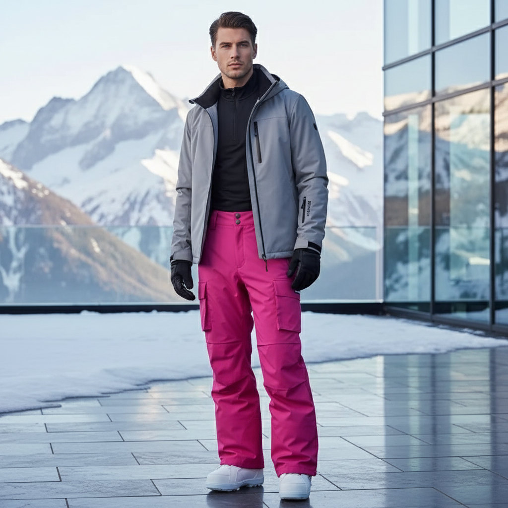 Pantalon De Ski Rose Ample Imperméable Cargo Unisexe Hiver - Polyester