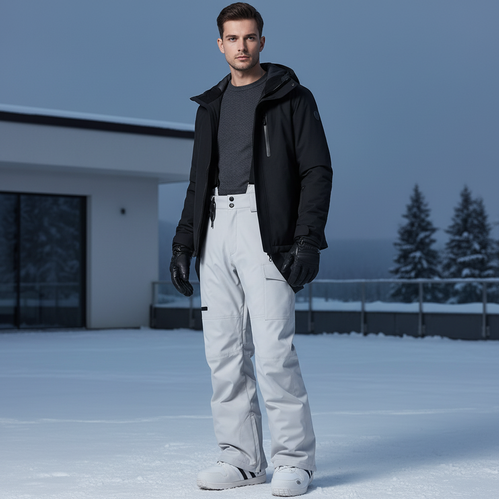 Pantalon De Ski Gris Clair Imperméable Chaud Homme - Polyester