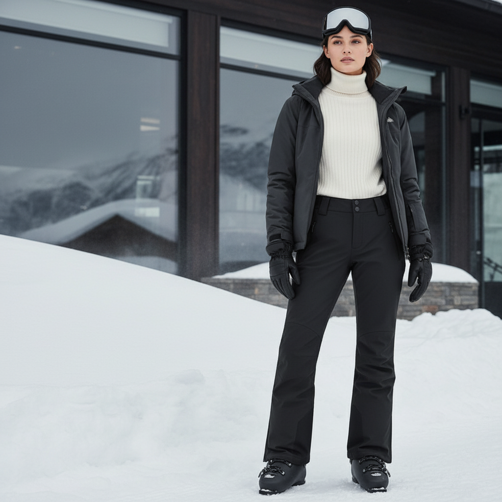Pantalon De Ski Noir Déperlant Coupe Droite Femme Hiver - Polyester