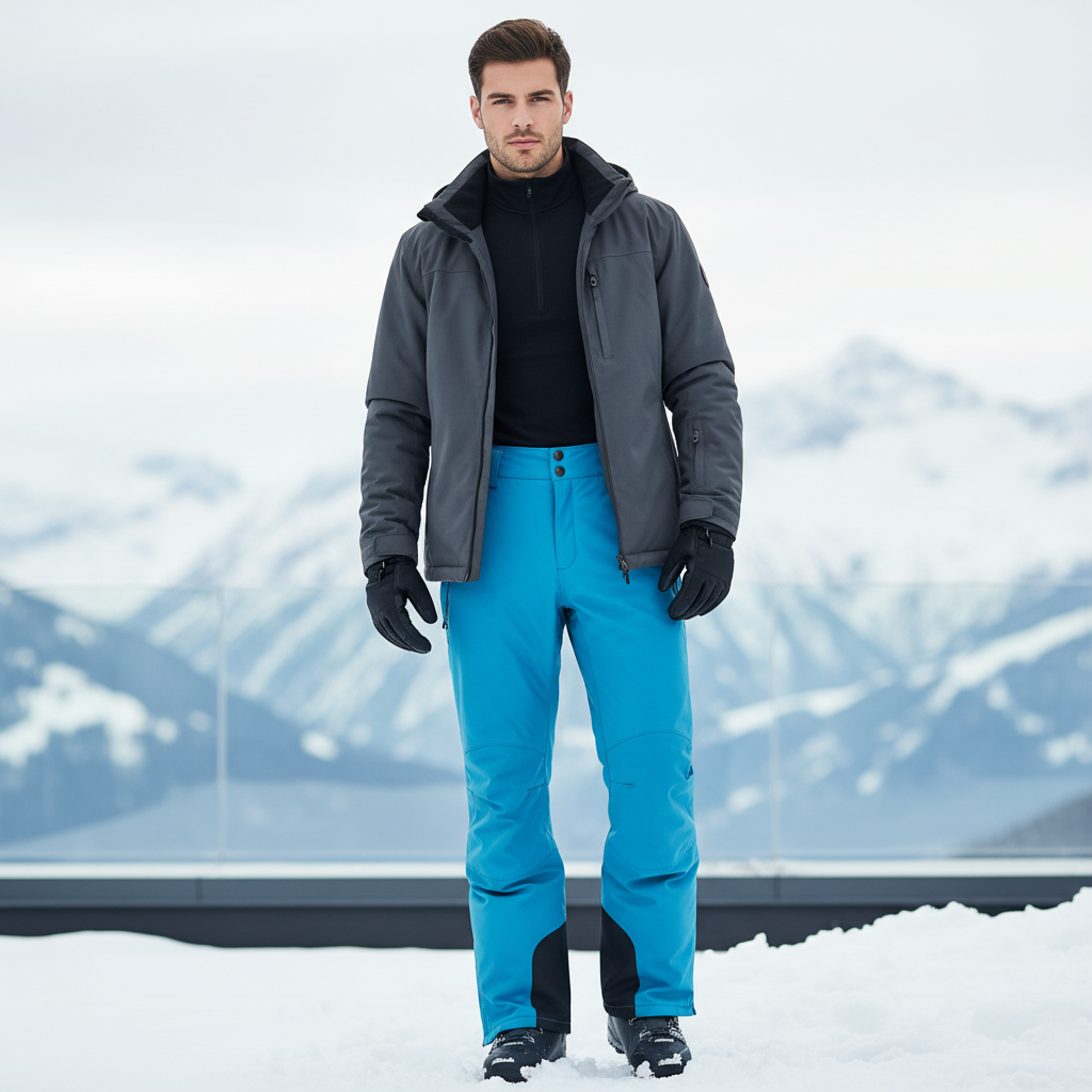 Pantalon De Ski Bleu Turquoise Imperméable Homme Coupe Droite - Polyester