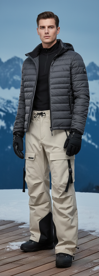 Pantalon De Ski Beige Cargo Imperméable Unisexe - Polyester