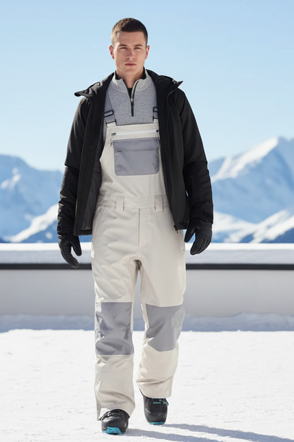Pantalon De Ski Beige Homme Bretelles Imperméable Hiver - Polyester