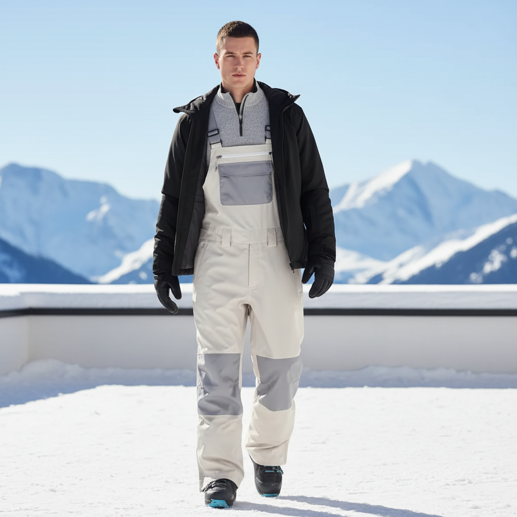 Pantalon De Ski Beige Homme Bretelles Imperméable Hiver - Polyester