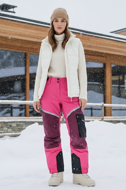 Pantalon De Ski Rose Bicolore Imperméable Chaud Femme - Polyester