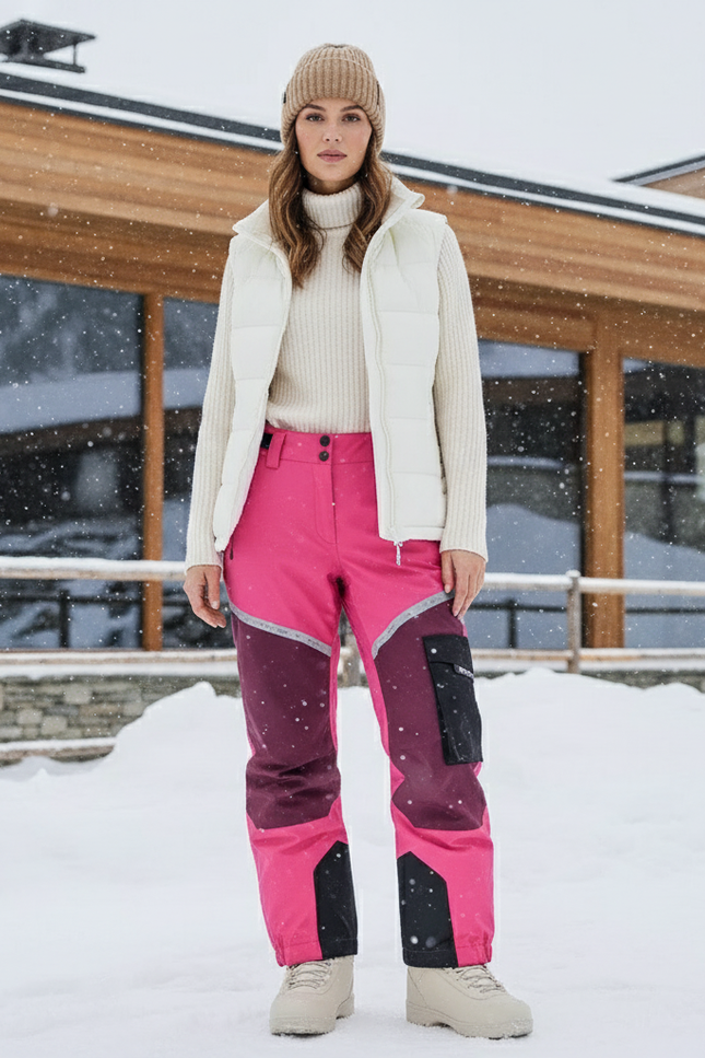 Pantalon De Ski Rose Bicolore Imperméable Chaud Femme - Polyester