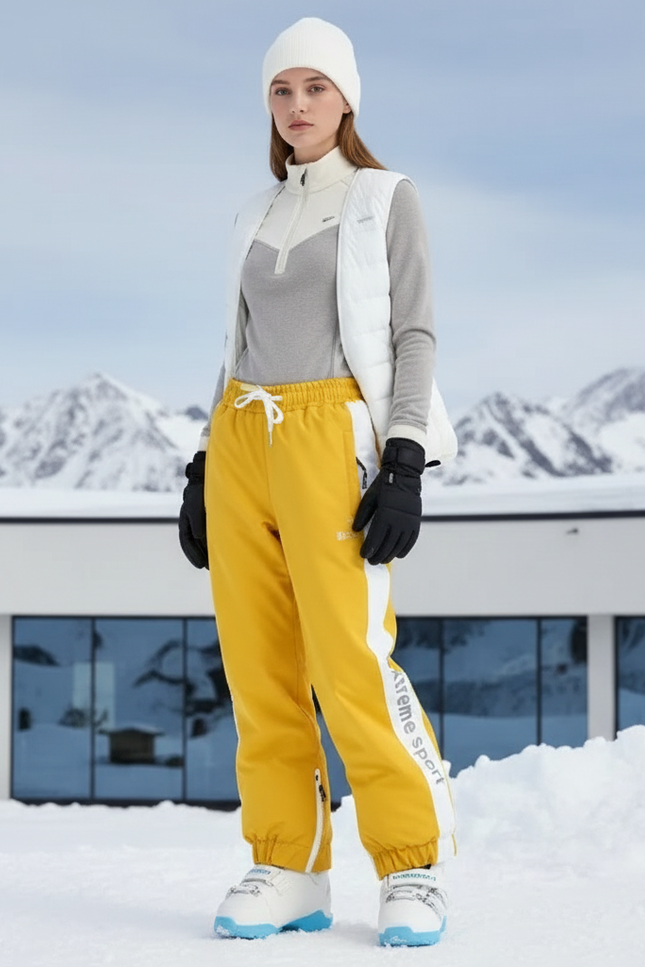 Pantalon De Ski Jaune Imperméable Décontracté Femme Hiver - Polyester