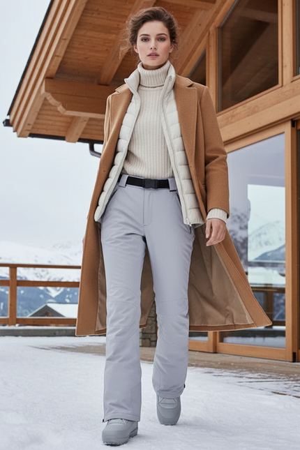 Pantalon De Ski Gris Clair Imperméable Coupe Droite Femme - Polyester