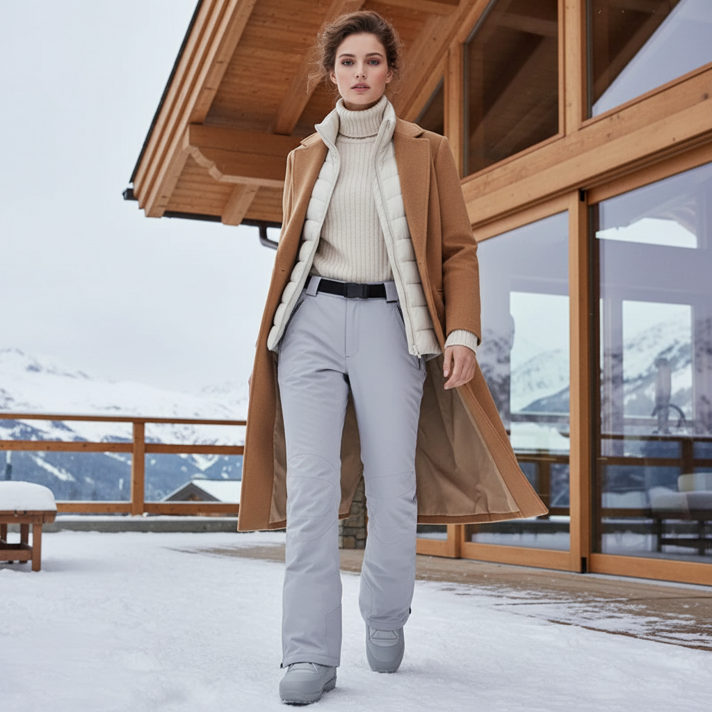 Pantalon De Ski Gris Clair Imperméable Coupe Droite Femme - Polyester