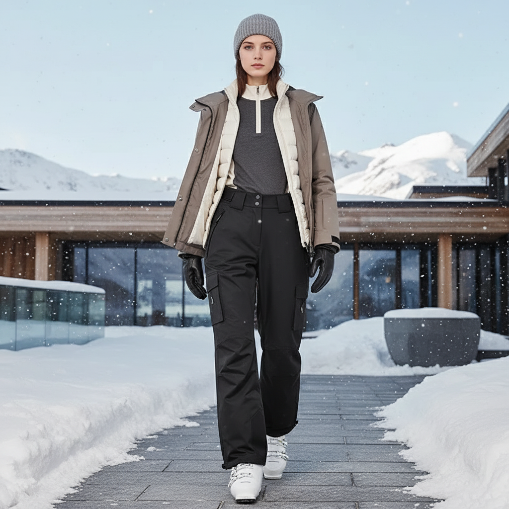 Pantalon De Ski Noir Cargo Droit Imperméable Femme Hiver - Polyester