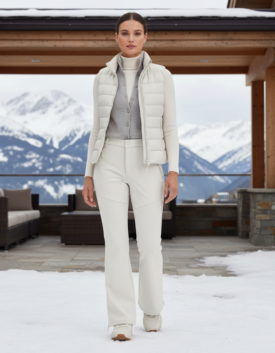Pantalon De Ski Écru Évasé Imperméable Doublé Polaire Femme - Beige Polyester