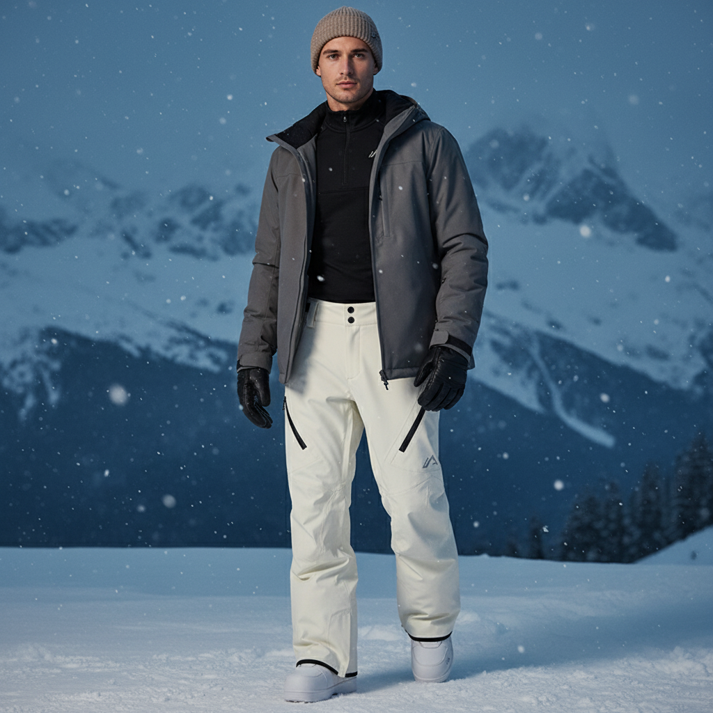 Pantalon De Ski Blanc Cassé Imperméable Coupe Droite - Polyester