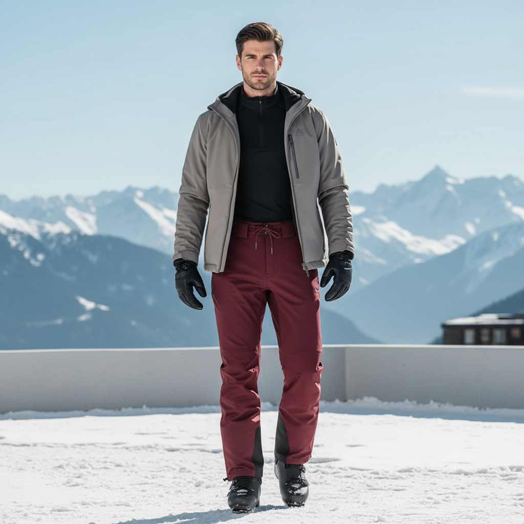 Pantalon De Ski Homme Bordeau Coupe Droite Imperméable - Bordeaux Polyester