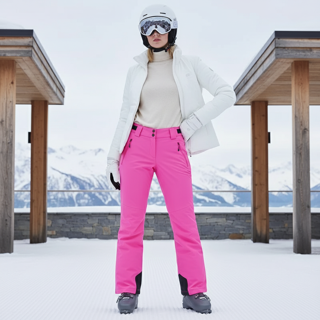 Pantalon De Ski Rose Vif Droit Imperméable Femme - Polyester