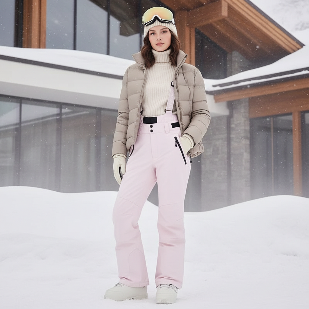 Pantalon De Ski Rose Clair Imperméable Femme Taille Haute - Polyester