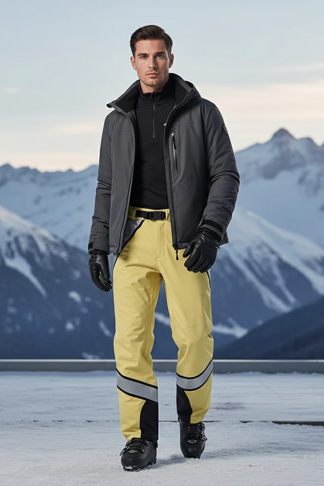 Pantalon De Ski Jaune Réfléchissant Imperméable Coupe Droite Homme - Polyester