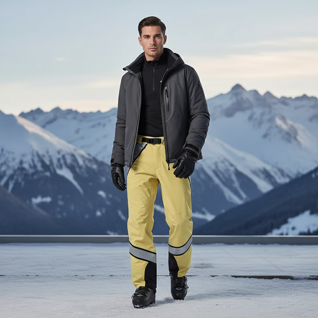 Pantalon De Ski Jaune Réfléchissant Imperméable Coupe Droite Homme - Polyester